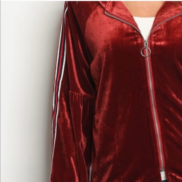 Red Velvet Zip Hoodie Jacket - Picture 3 of 9